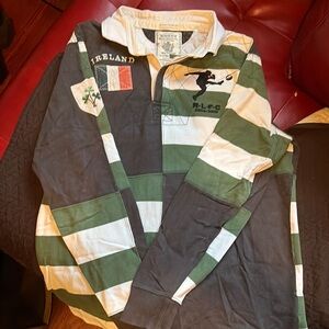 VINTAGE Green and White Striped Rugby Ralph Lauren Ireland 🇮🇪 Shirt